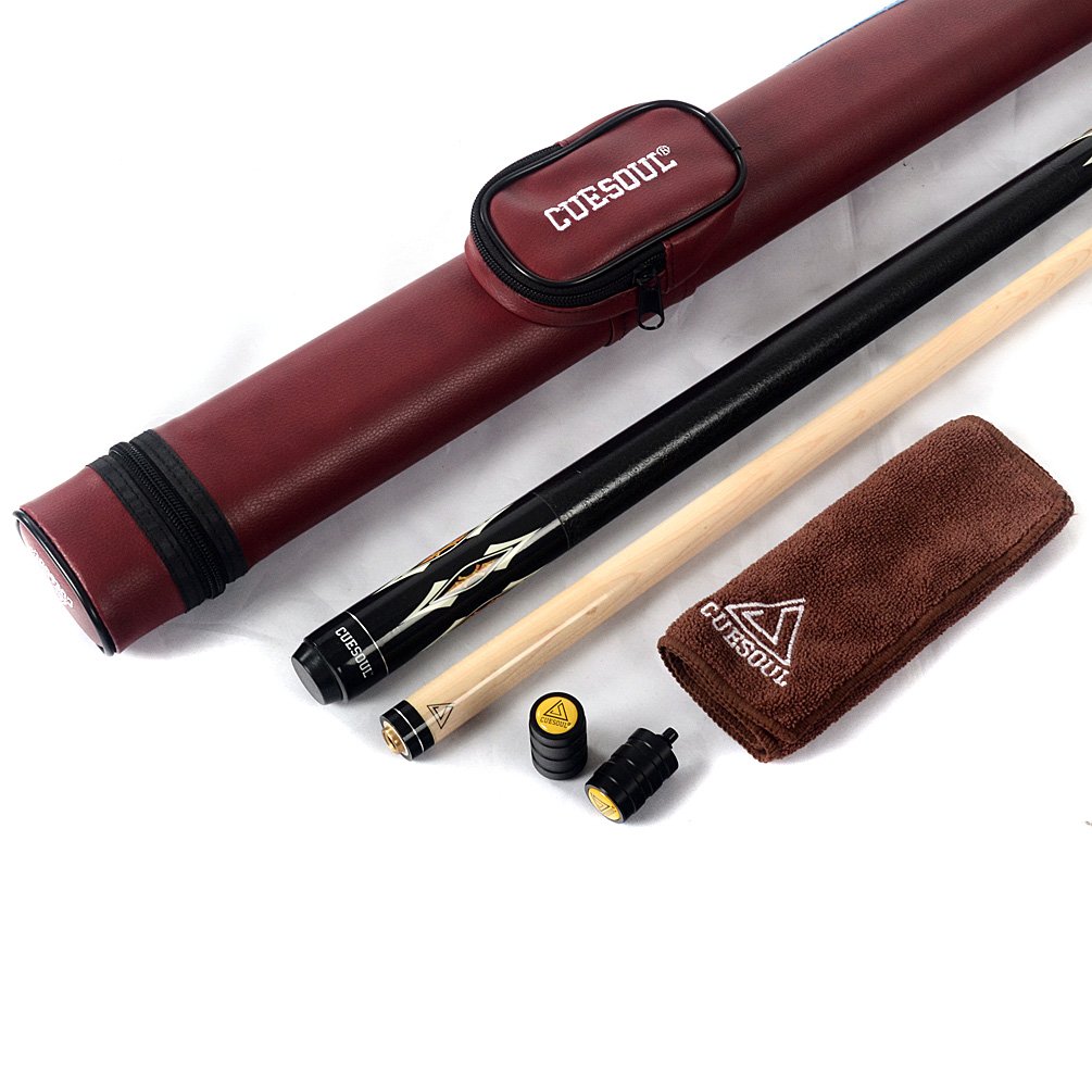 CUESOUL Premium Pool Cue 58 Inch 19oz Pool Cue Stick Billiards Set with 13mm Tip Canadian Maple Shaft Leather Wrap Case (CSBK005+CASE)