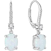 CARICY 925 Sterling Silver Created Opal Lever Back Earrings Oval Cut Dangle Drop Earrings for Women Jewelry for Her Mothers Day Christmas