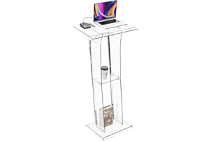 Dethan Acrylic Clear Lecterns Podium Stand, 48 Inch - Pulpits with Storage Shelf for Churches, Conference, Speeches, Weddings, Classrooms, Professional Presentation Podiums (Transparent)