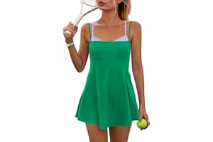Yanekop Womens Tennis Dress with Built in Shorts and Bra Athletic Dresses Golf Outfits Spaghetti Strap Workout Dress