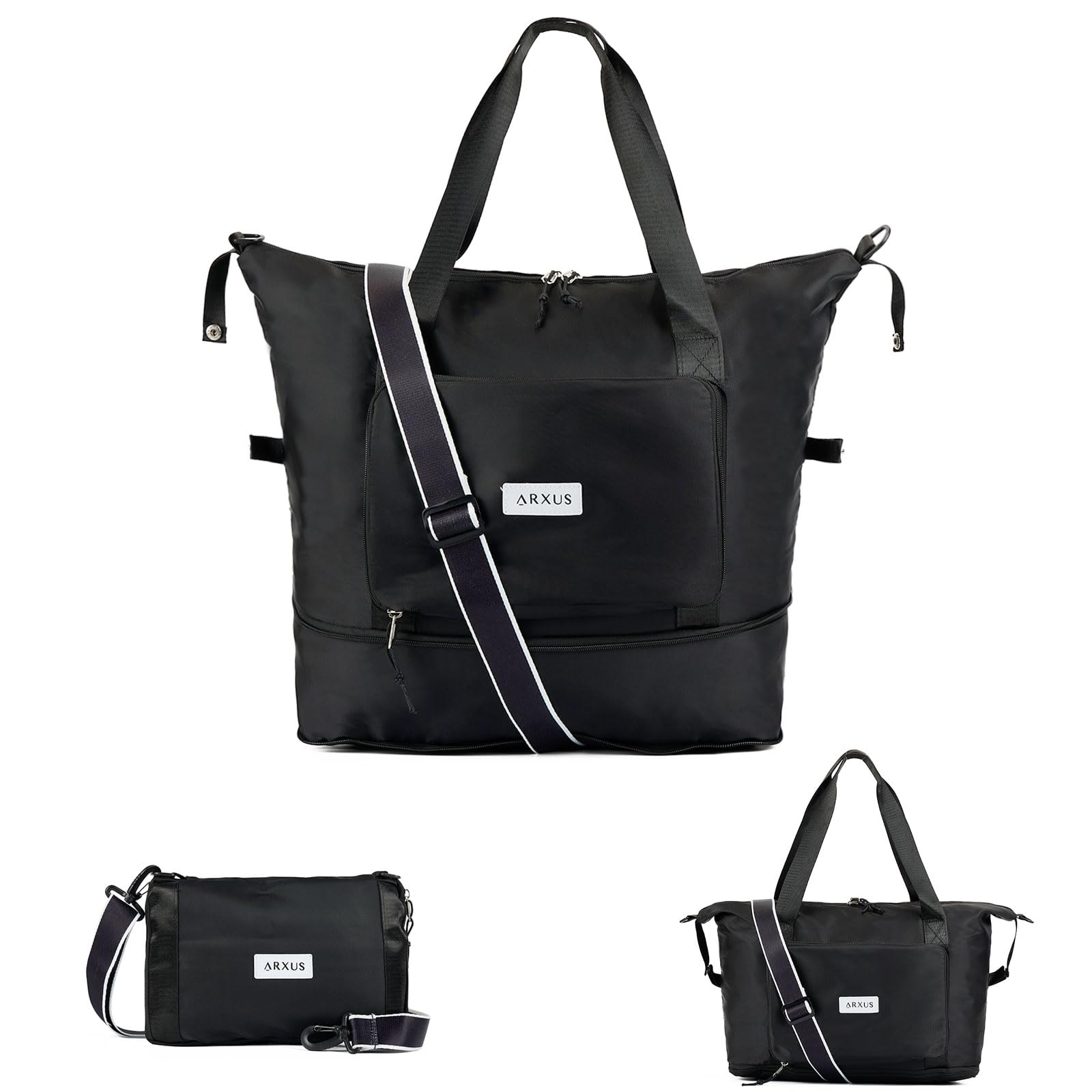 Photo 1 of Arxus Folding Travel Bag Carry on Bags for Airplanes with Detachable Adjustable Shoulder Strap Light Weight Travel Duffle Bag for Women with Suitcase Sleeve 17x11x9 inch