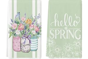 Artoid Mode Floral Bloom Vase Hello Spring Kitchen Towels Dish Towels, 18x26 Inch Seasonal Summer Decoration Hand Towels Set of 2