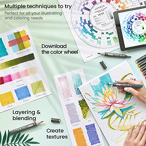 ARTEZA Alcohol Brush Markers, Set of 36 Colors, EverBlend Flora Tones