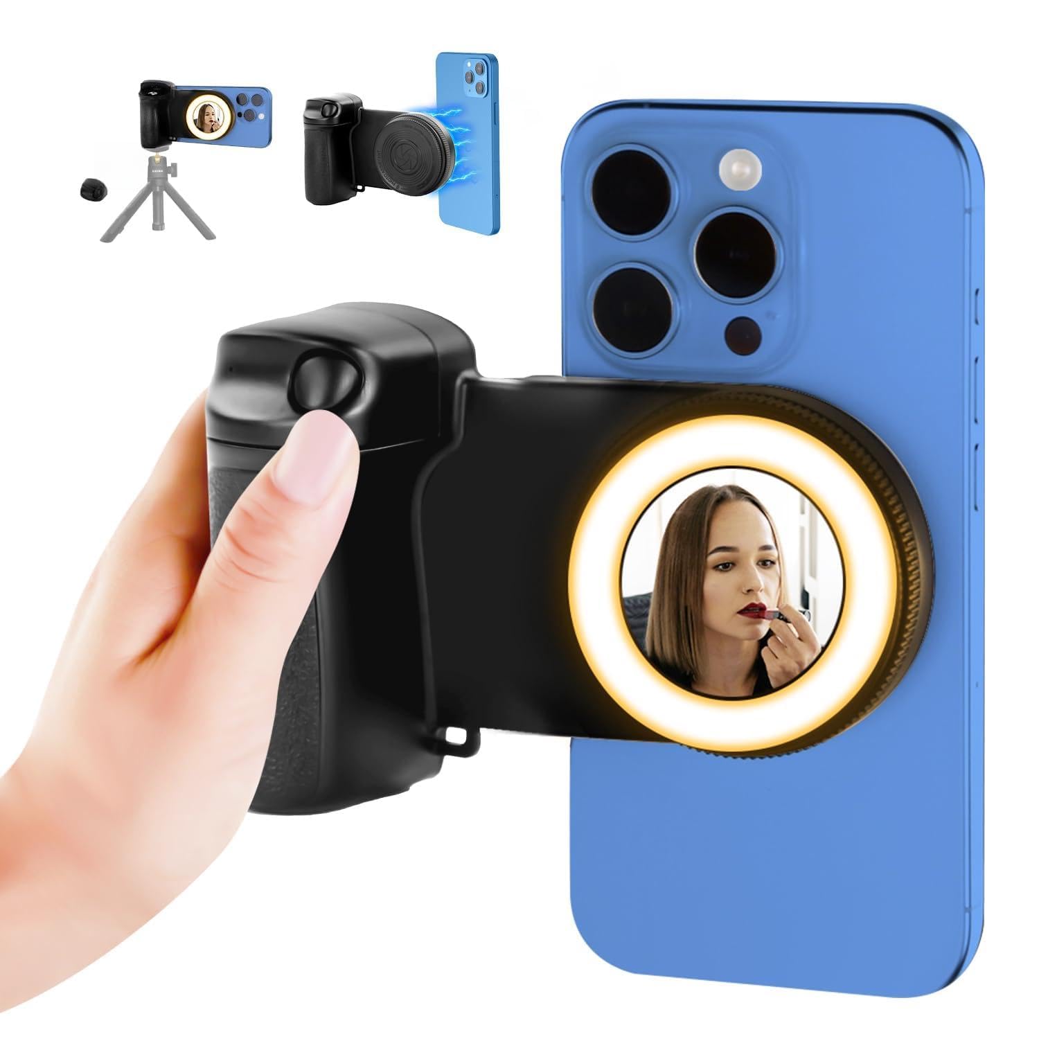 HAFOKO Magnetic Smartphone CapGrip Camera Cell Phone Selfie Grip Handle Photo Phone Shutter with Bluetooth Wireless Remote Control Compatible for iPhone All Phones Video Shooting