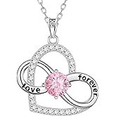 Birthstone Love Heart Infinity Pendant Necklace - 925 Sterling Silver Firework-Cut Cubic Zirconia Love Forever Infinity Necklace Anniversary Birthday Jewelry Gift for Women Wife Mom Daughter