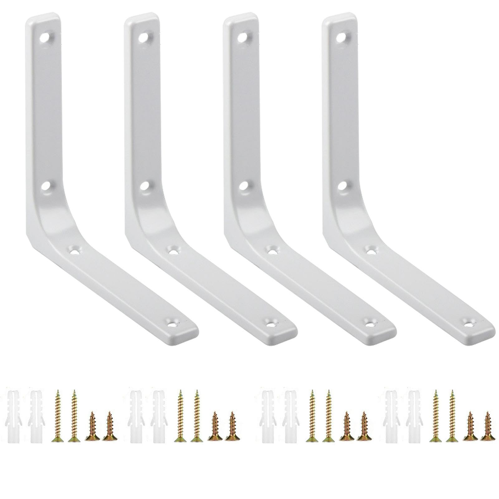 Shelf Bracket, 4 Pcs White Shelf Brackets, Stainless Steel L Shape Wall Mount Shelf Brackets, Heavy Duty Shelf Support Floating Shelf Bracket for Table Bookshelf Wood Board Furniture