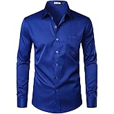 ZEROYAA Men's Urban Stylish Casual Business Slim Fit Long Sleeve Button Up Dress Shirt with Pocket