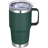 Abbrevi 20 oz Stainless Steel Tumbler with Handle Metal Insulated Coffee Travel Mug with Handle Double Wall Tumbler Cup with Lid and Straw, Dark Green 1 Pack