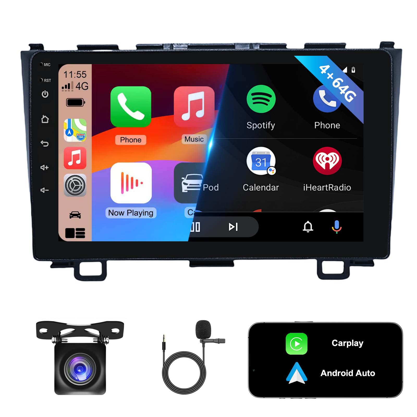 Photo 1 of Ichuangxin 4G+64G Android13 9 Inch IPS Screen Wireless Apple Carplay Android Auto Car Stereo for Honda CRV 2007-2011 Car Radio with FM/RDS Bluetooth GPS WiFi SWC Mirror Link USB Backup Camera MIC