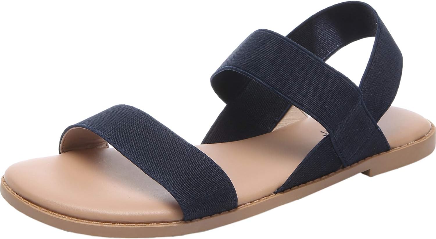 Women's Wide Width Flat Sandals - Open Toe Elastic Ankle Strap Casual Summer Shoes.