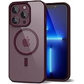 oakxco for iPhone 13 Pro Max Case Clear Magnetic Compatible with Magsafe, Cute Thin Slim Transparent Non-Yellowing TPU Bumper, Hard Shell & Soft Silicone Mag Safe Phone Case for Women, Burgundy Maroon