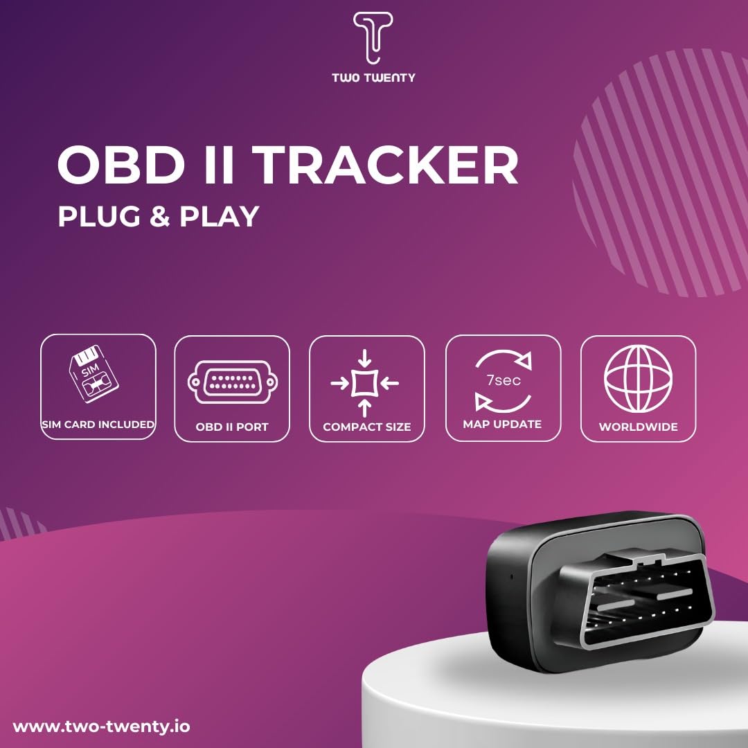 Two Twenty TT-01 GPS Tracker for Cars OBD-II – Real-time Tracking with Precise GPS Location – Suitable for Cars, Trucks, RVs, and Motorcycles – Wireless Plug-and-Play Device