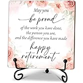May You Be Proud Of The Work You Have Done - 4’’ Retirement Gifts Wooden Plaque With 1 Metal Support - Blush Flowers Rustic Wood Sign For Coworker Boss Women Men -Thank You Gifts & Tabletop Decor -B07