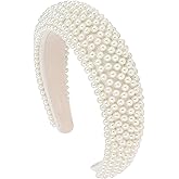 YISSION 1PC White Pearl Headband for Women Non Slip Jeweled Head Band Sparkly Beaded Hairband Fashion Padded Headbands for Women Wedding Bridal Headband Hair Accessories for Women Girls