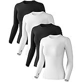 Women's Compression Shirt Long Sleeve Athletic Workout Tops Sun Protection Undershirt for Gym Yoga Running