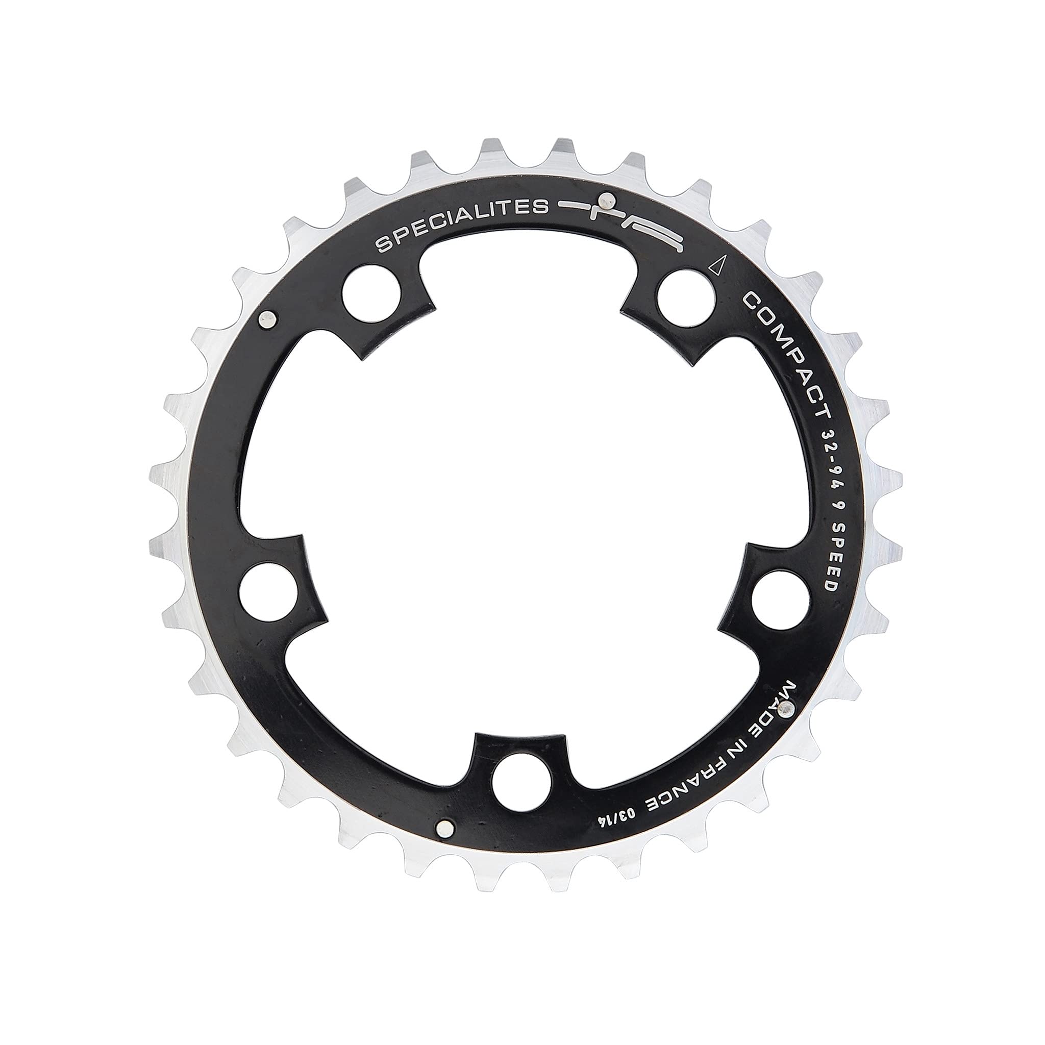 Spécialités TA Compact 94pcd 5 Arm 9 Speed Chainring, Black, Middle 38T