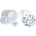 Corelle 18-Piece Dinnerware Set, Service for 6 and Corelle 6-Piece 8.5" Lunch Round Plates | Vitrelle Triple Layer Glass Dinnerware