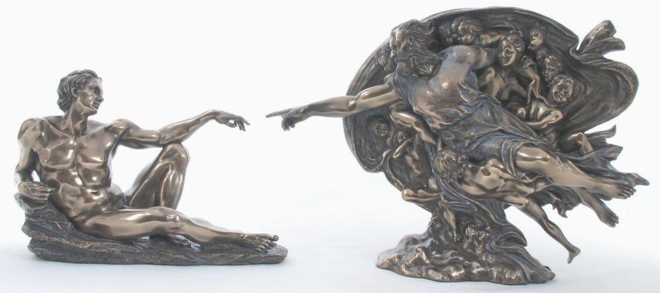 The Genesis Creation of Adam Touching Hands with God 11 Inch Cold Cast Bronze Religious Statue