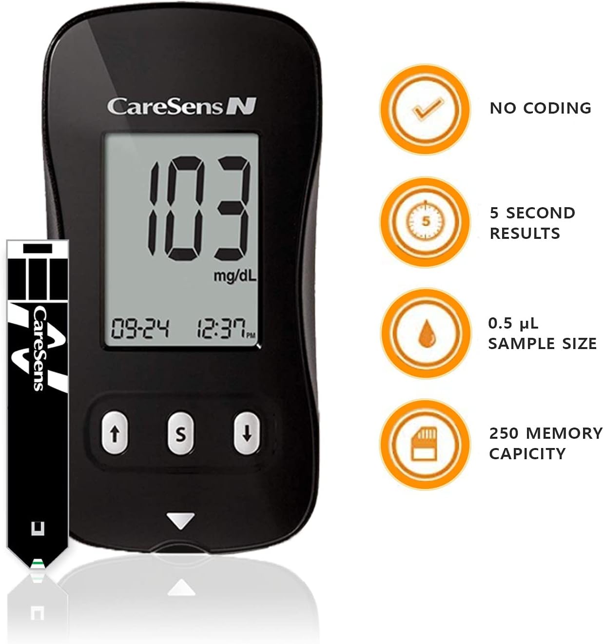 Blood Glucose Monitor Kit (Auto-Coding), CareSens N Diabetes Testing Kit with 1 Glucose Meter, 100 Glucose Test Strips, 1 Control Solution, 1 Lancing Device, 100 Lancets (30G), 1 Case: Health & Personal Care