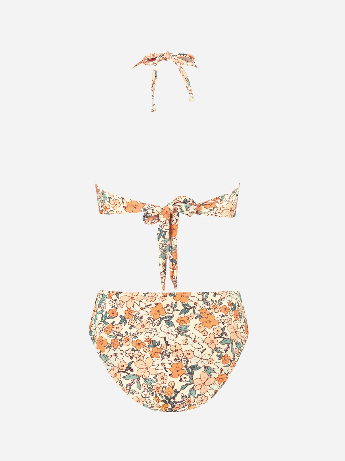 CUPSHE Bikini Set for Women Two Piece Swimsuit Bandeau Top Back Tie Floral Print Mid Waisted Bottom with Removable Shoulder Straps Multicolor - Image 7