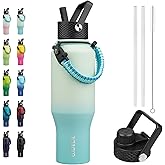 BJPKPK Insulated Water Bottles with Straw Lid, 35oz Metal Water Bottle with 2 lids & Paracord Strap, Double Wall Stainless Steel Vacuum Tumblers, Cups, Mugs, Thermo for Hot& Cold Drinks, Mint