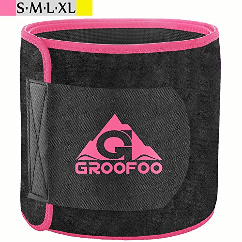GROOFOO Waist Trimmer Belt, Neoprene Waist Sweat Trainer for Women & Men Weight Loss, S/Pink