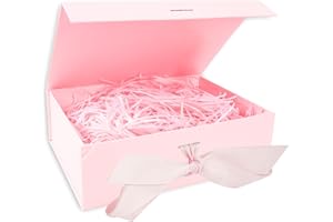 Uptotop Gift Box with Lid for Presents, 10.2 X 7.5 X 3.2 In with Ribbon and Magnetic Closure, Great for Christmas, New Year, Wedding, Birthdays, Groomsman, Presents Display and Packging, Pink