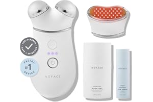 NuFACE Trinity+ Microcurrent Facial Device + LED Red Light Wrinkle Reducer Attachment - FDA Cleared Skin Tightening Device + Microcurrent Gel Activator & Silk Creme
