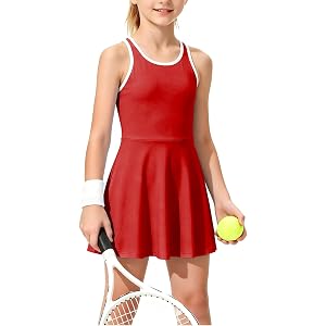 CharmWM Girls Tennis Dress Kids Athletic Racerback Sleeveless Golf Dresses Shorts Sets with Pockets School Workout Activewear