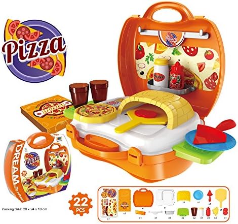 Best Pizza Kitchen Food Kit Playset 22 Pieces Packed in a Sturdy Gift Case + FREE animal stickers