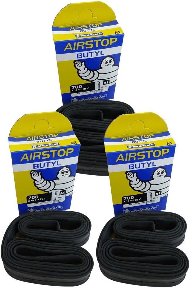 Airstop 3 x Michelin Road Bike inner tube 52mm Presta Valve 700 x 18/25 tube