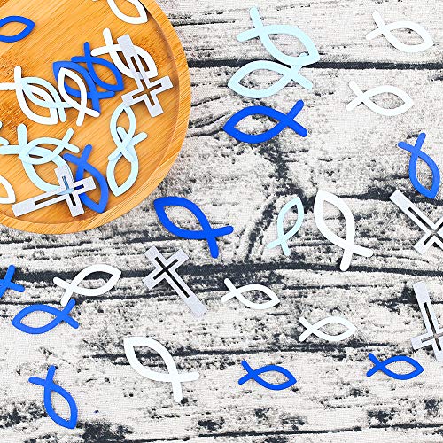 HAKACC Fische Streudeko, 100 Stück Holz Kreuz Fisch Deko Tischdeko Verzierung für Taufe Kommunion Konfirmation