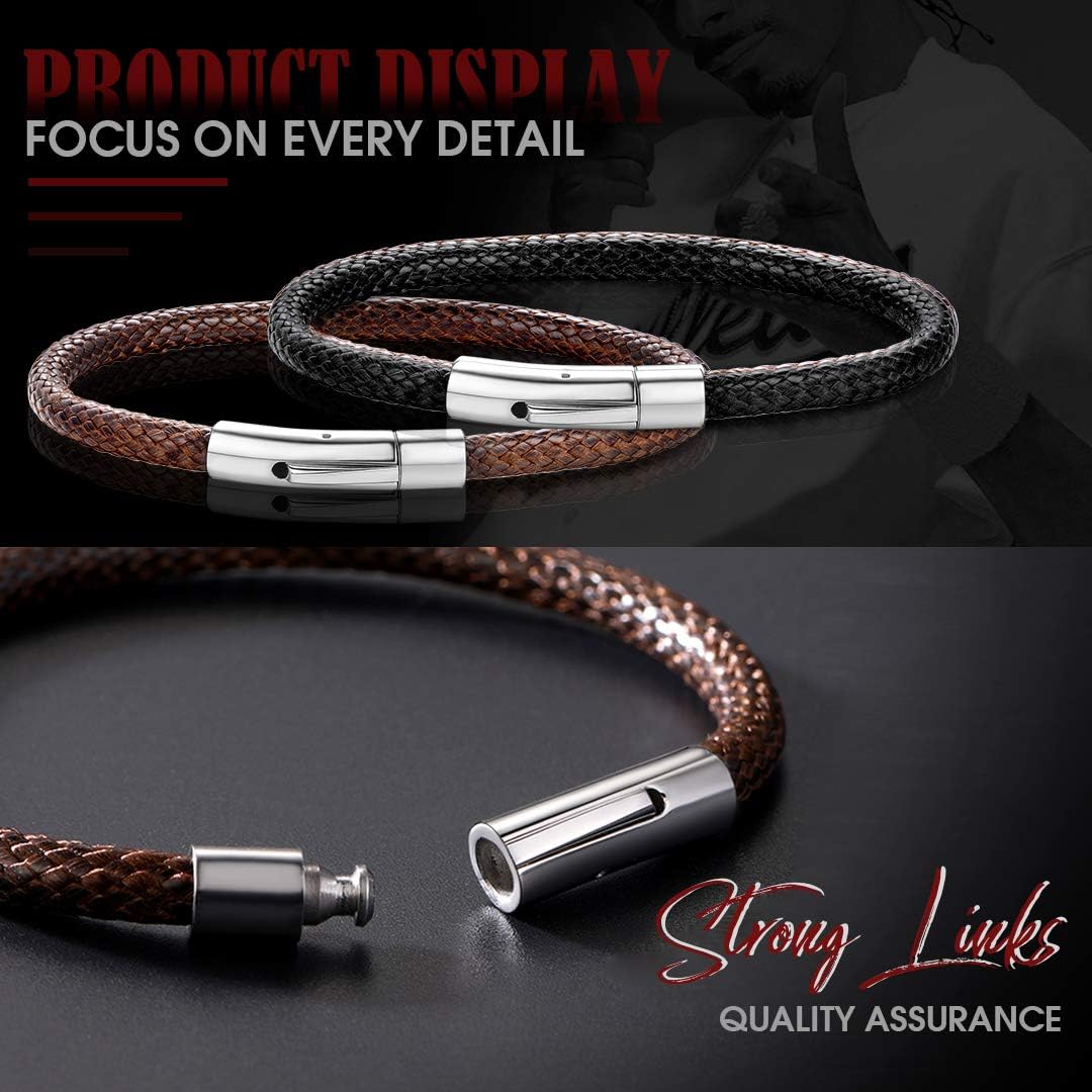 ChainsHouse Brown Braid Leather Woven Bracelet for Men Women Bangle Bracelets Leather Wristbands 20CM - Image 4