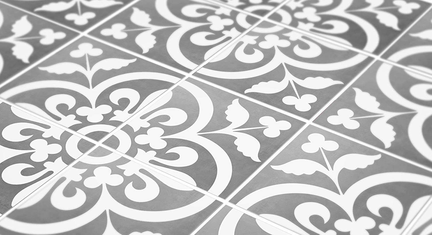Tiles Stickers Decals - Pack of 10 Tiles - 10 Individual Tiles - Tiles Decals (6 x 6 inches - 15.2 x 15.2 cm, Grey and White Portuguese Tile Decal)