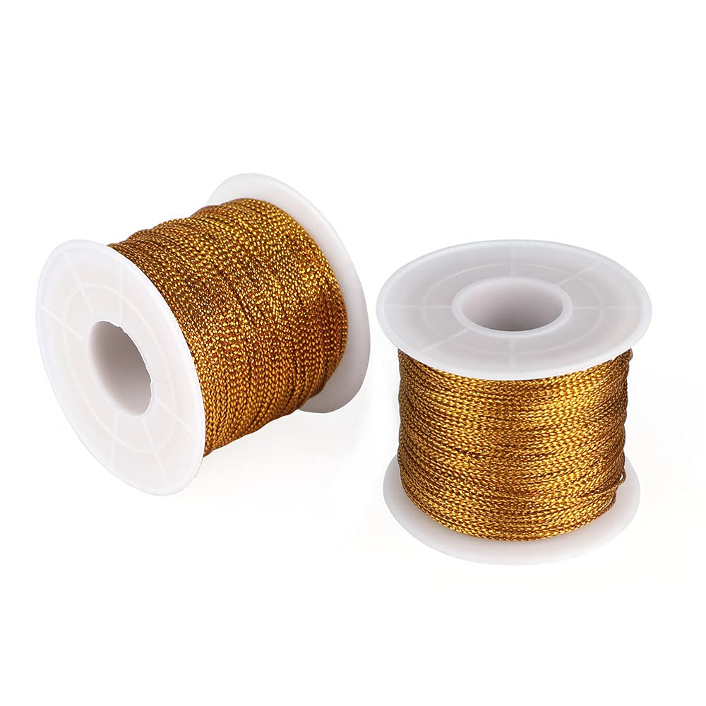 jijAcraft Gold Twine String, Total 200M Thread Twist Ties with Coil, Gold Metallic String for Jewelry Cord, DIY Craft String Thread and Packing String