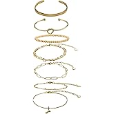 JINGSEN Gold Initial Bracelet for Women,14K Gold Plated Jewelry Set,Fashion Thin Delicate Stackable Cuban Chain Paperclip Chain Bracelet Set,Fashion Accessories,Gifts for Women