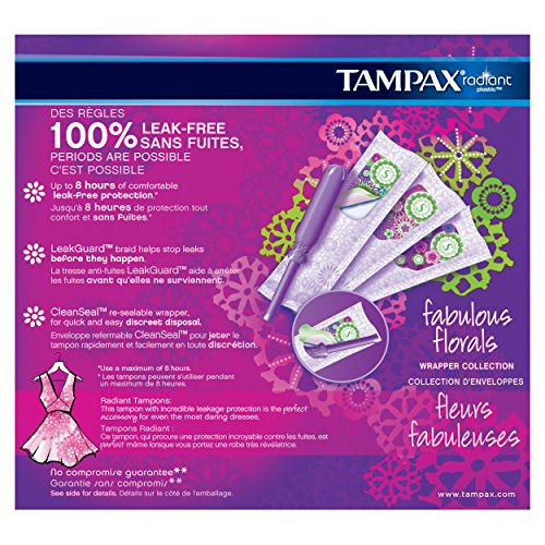 Tampax Radiant Plastic Tampons, Super Absorbency, Unscented, 32 Count - Pack of 6 (192 Total Count)