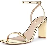 CELLENZ Strappy Women High Heels: Sexy Wide Heeled for Women Dressy - Gold Heel Prom Comfortable - Wedding Sandals Shoes Size 6.5