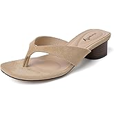 vivianly Flip Flops for Women Suede Thong Heeled Sandals Square Toe Chunky Heels for Women Casual Slip On Shoes