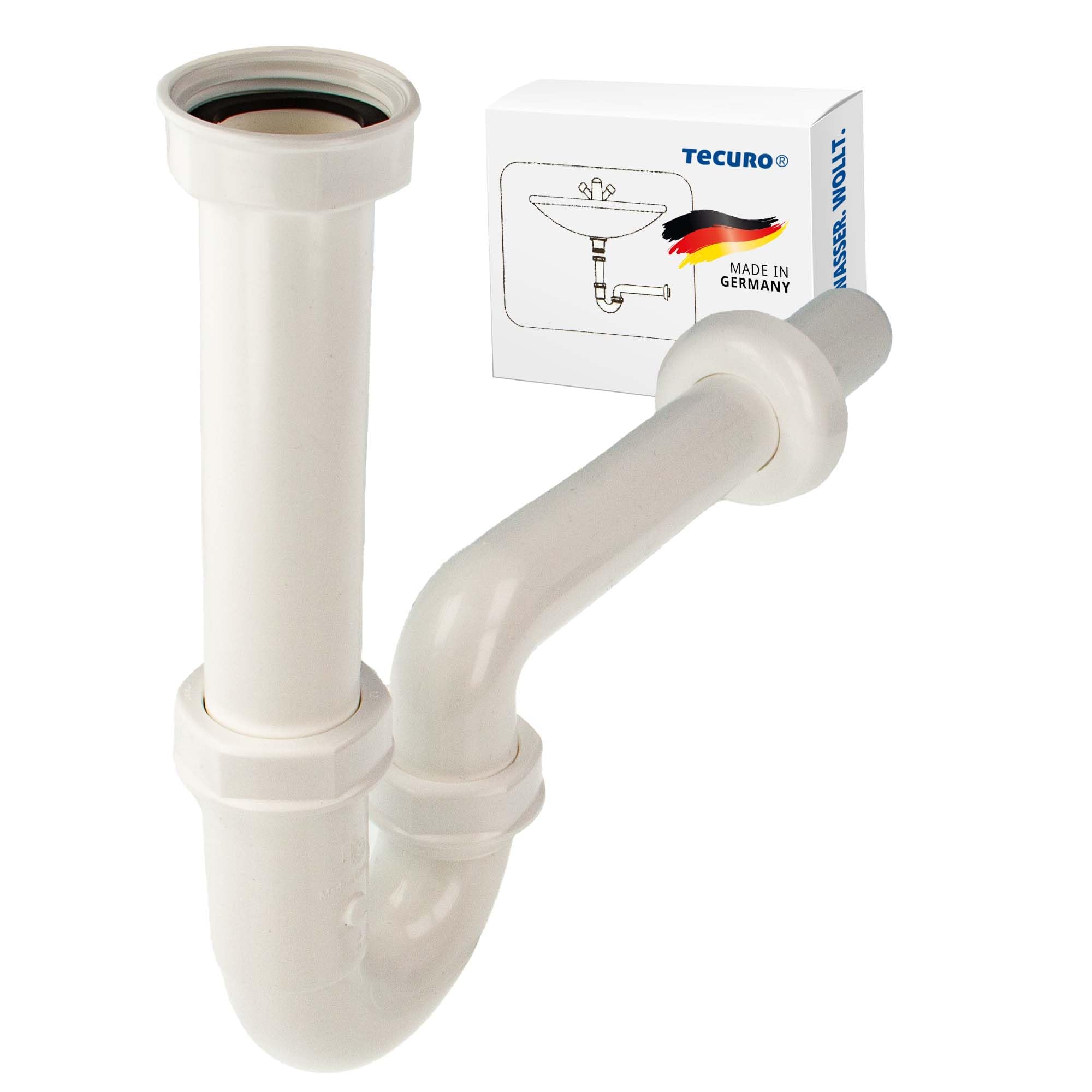 Tecuro 1 1/4-Inch Plastic White Tubular Siphon for Basin with 110mm Dip Tube