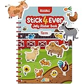 Stick4Ever Jelly Sticker Book - for Kids - Waterproof, Easy to Clean Reusable Sticker Book for Toddlers- Reusable Road Trip Activities for Kids - Stocking Stuffers for Toddlers (Farm)