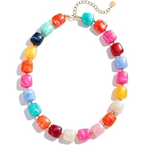 Lsljilidzsw Chunky Beaded Necklace for Women Boho Statement Choker Necklace Trendy Resin Beads Summer Beach Jewelry Gifts