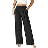 keriffe Womens Wide Leg Work Pants Waffle Knit High Waisted Button Down Casual Dress Palazzo Trousers Pockets