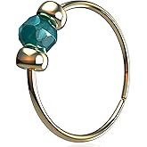 Lugasis FINE JEWELRY Dainty Gold Nose Piercing - Handcrafted 14k Gold Nose Ring with a 2mm Blue Gem - Thin 24gauge 7mm Nose Hoop Piercing