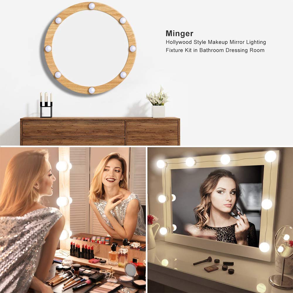 Vanity Lights, KeepTpeeK 3 Dimmable Color with 10 LED Makeup Mirror Light Bulbs Kit and Adjustable USB Charger LED Mirror Light for Bedroom Makeup Vanity Table(No Mirror Included)