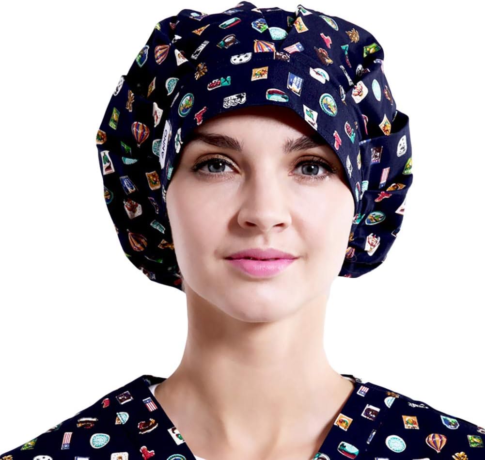 Scrub Surgical Cap with Sweatband Adjustable Medical Doctors Nurses Bouffant Hats for Women Men