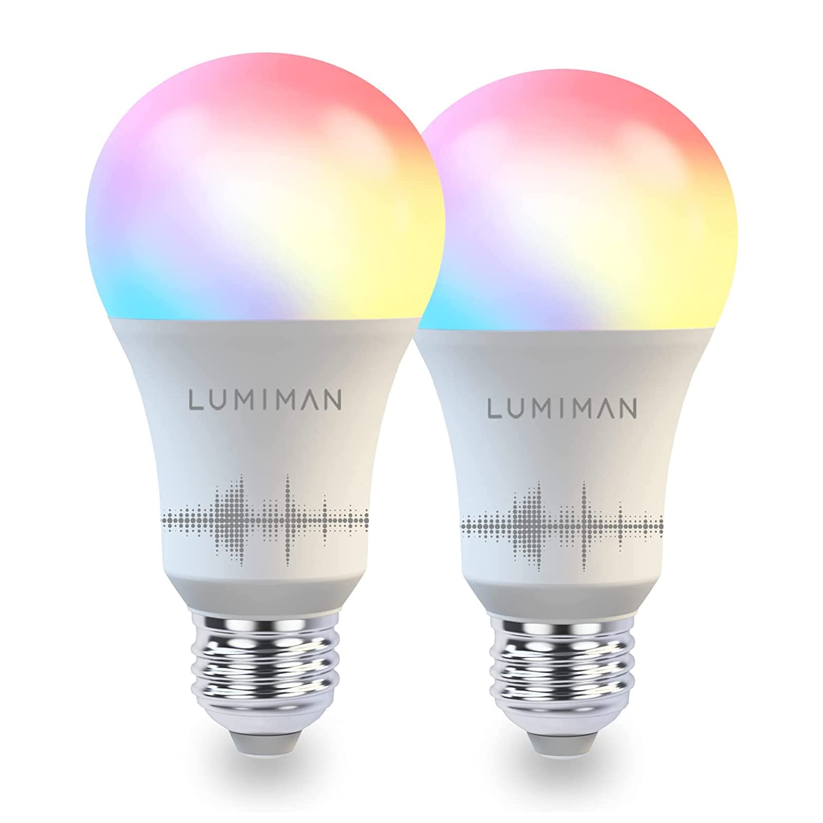 LUMIMAN Smart Light Bulbs, Alexa Light Bulb, WiFi Full Color Changing Light Bulb, Music Sync, Warm to Cool White Smart Bulb, A19 800LM 7.5W, Works with Alexa Google Home, No Hub Required, 2 Pack