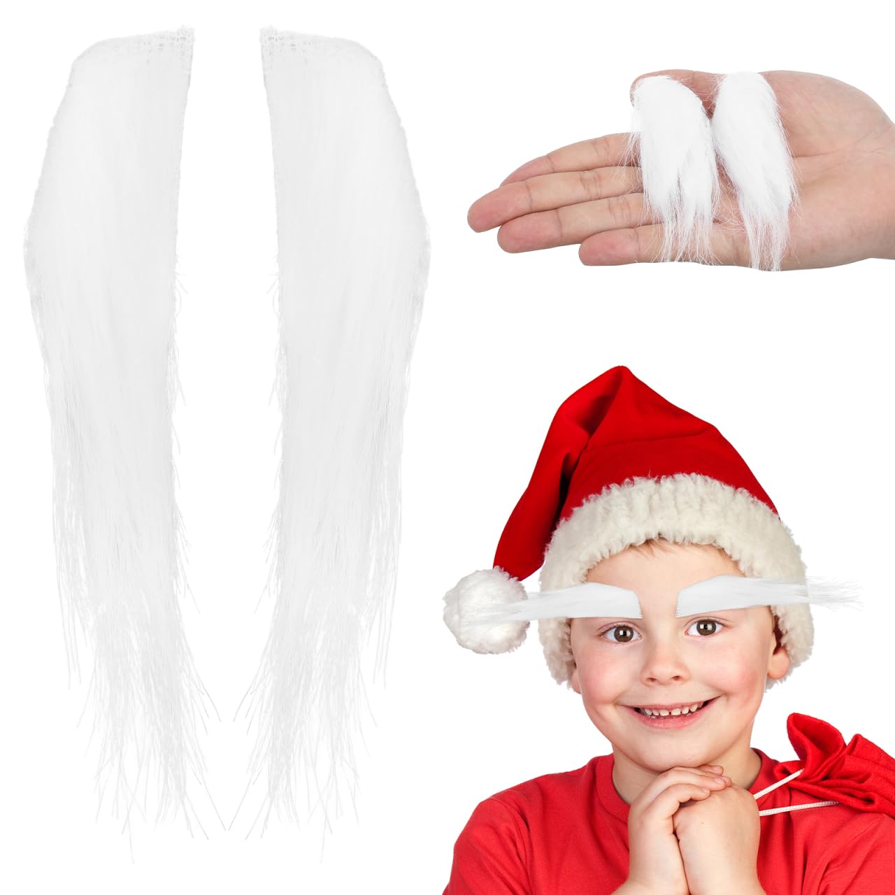 Hemobllo 2pcs Premium Plush Santa Claus Eyebrows, White Stick-on Fake Bushy Eyebrows for Christmas Cosplay & Party Costumes