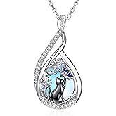 Zhi Kexin Black Cat Necklace for Women 925 Sterling Silver Moonstone Filigree Cats Pendant Anniversary Birthday Jewelry Gifts for Mom Wife Her