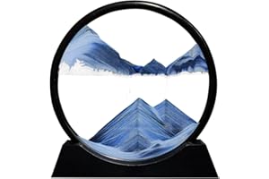 Aoderun Moving Sand Art Picture Round Glass 3D Deep Sea Sandscape in Motion Display Flowing Sand Frame Relaxing Desktop Home Office Work Decor (12", New Blue)